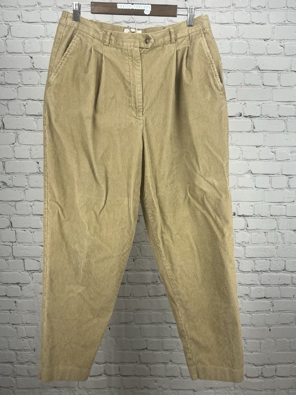 VTG David Brooks Talbots Tan Cotton Corduroy High-Rise Pleated Tapered Pants 16